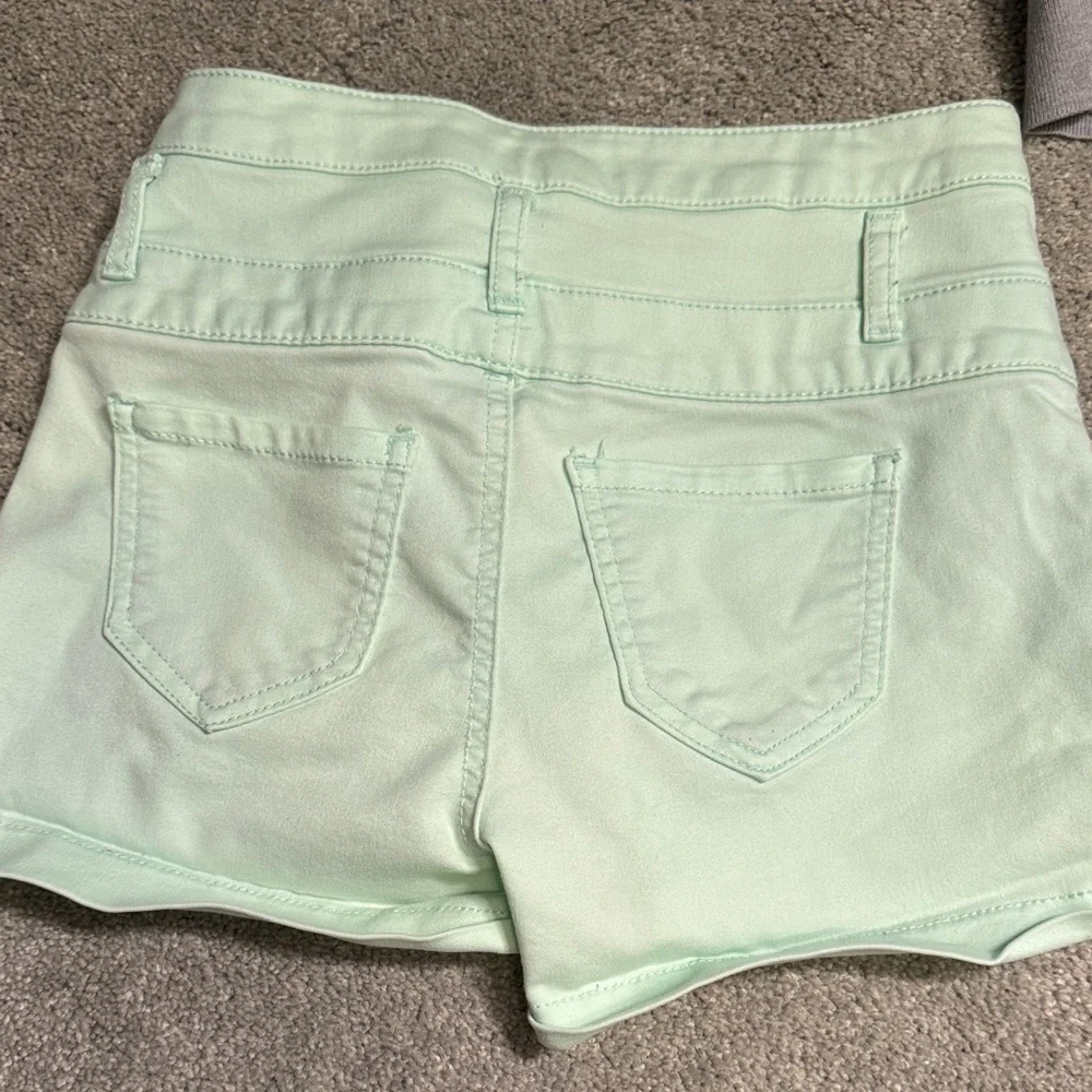 Refuge Light Green High-Waisted Stretch Shorts